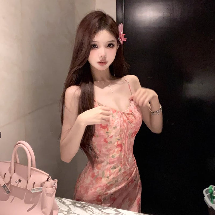 【dress】フラワー柄イレヘムキャミワンピース Q8450