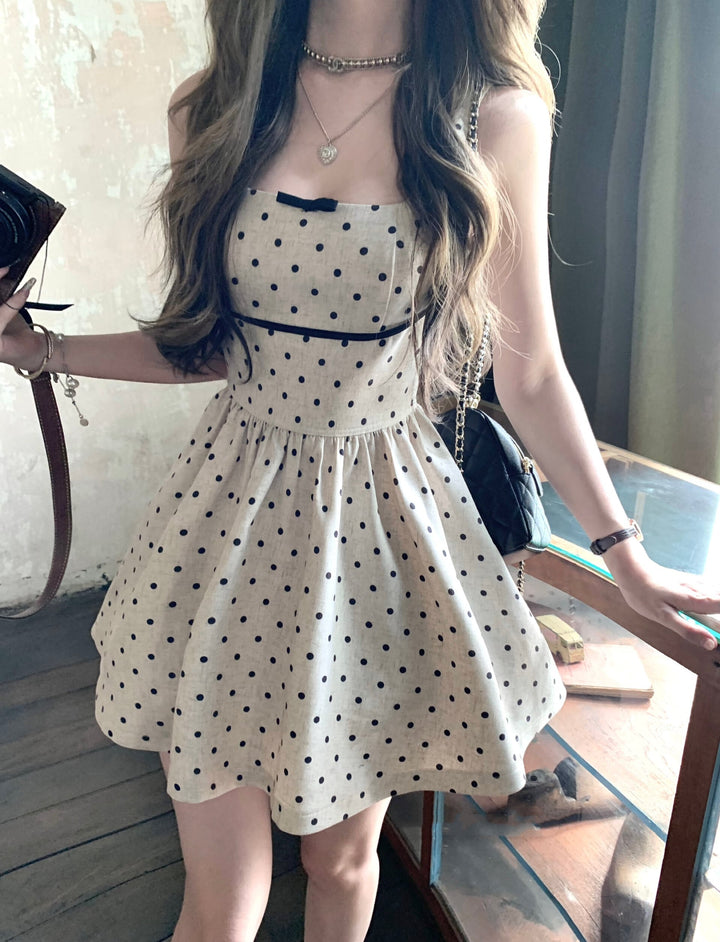 【dress】バックリボンドット柄ミニワンピース　M30198
