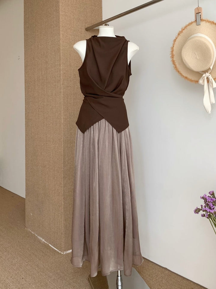【set】バックリボントップス×ロングスカートセット     N3579