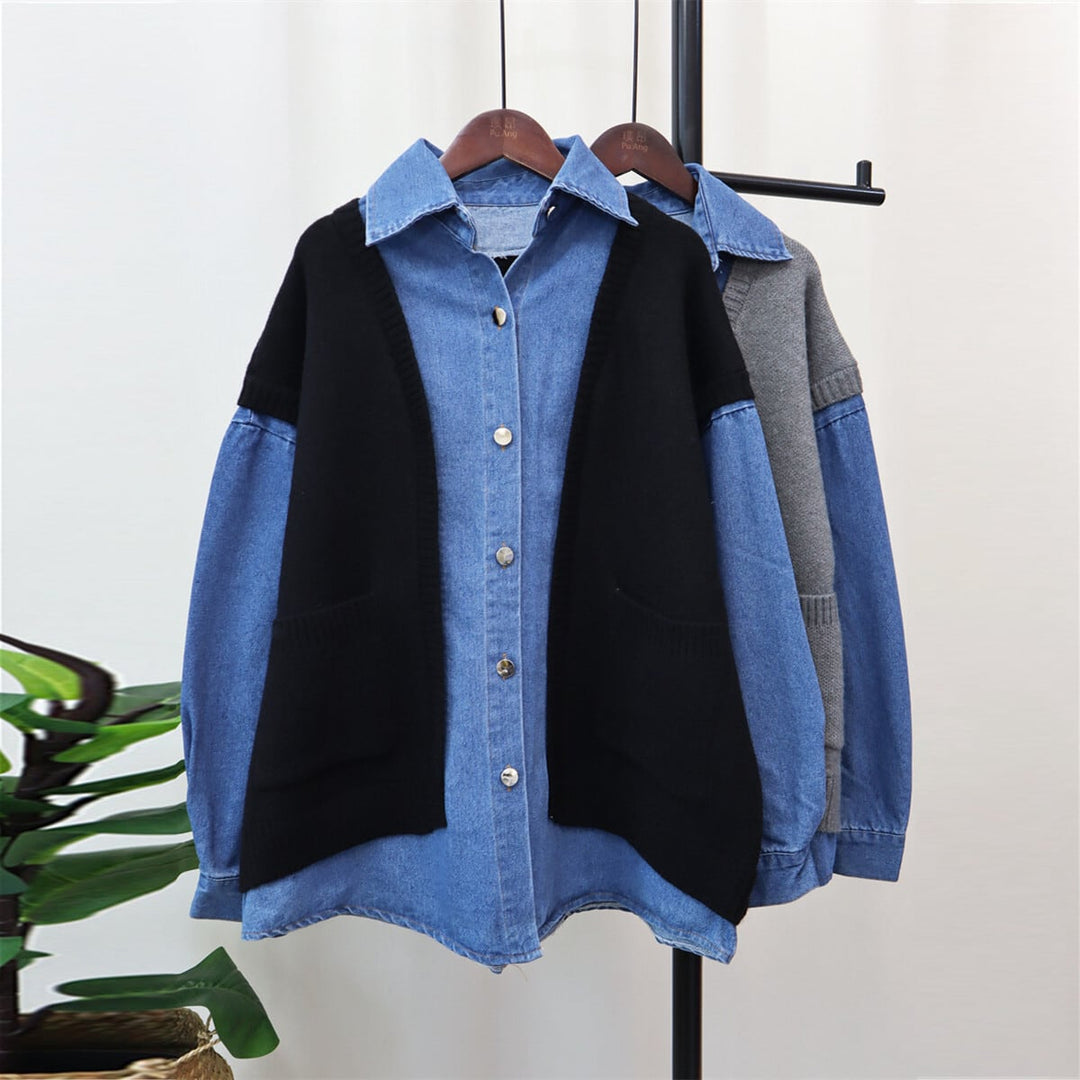 【outer】デニムドッキングニットカーデ　M18068