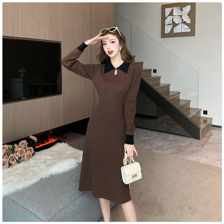【dress】折り襟ニットワンピース　M19059