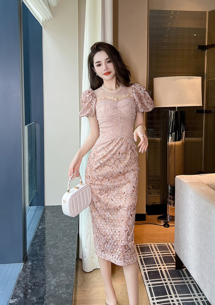 【dress】レース切り替えワンピース　M23075