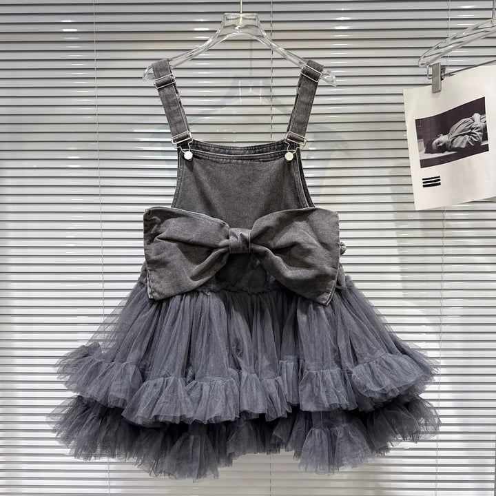 【dress】ビッグリボンチュールドッキングデニムサロペット　N3571