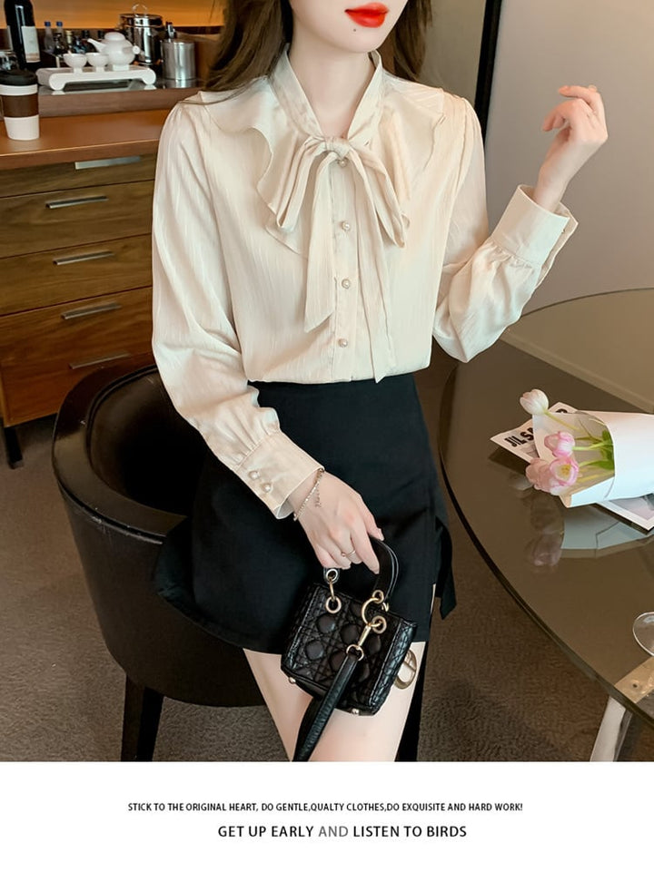 【tops】人気アイテム ! リボン付きシャツトップス　M17615