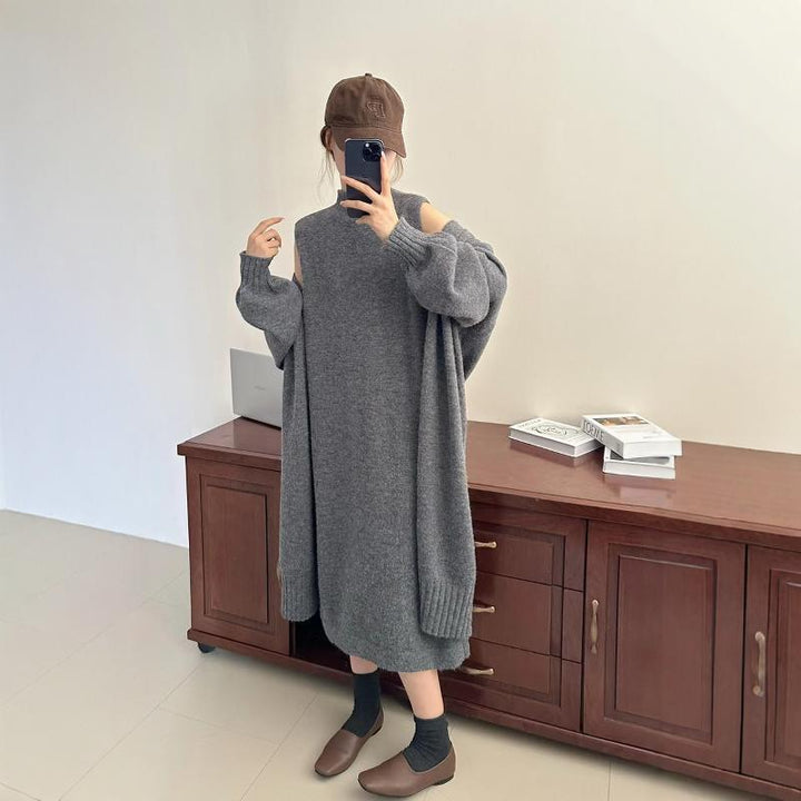 【set】ロング丈ニットカーデ×ベストワンピースセット　M26378
