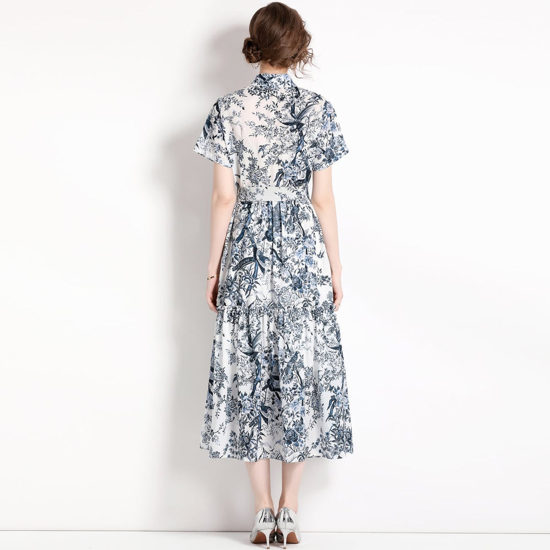 【dress】女子力アップエレガントプリントシャツワンピース　M17133