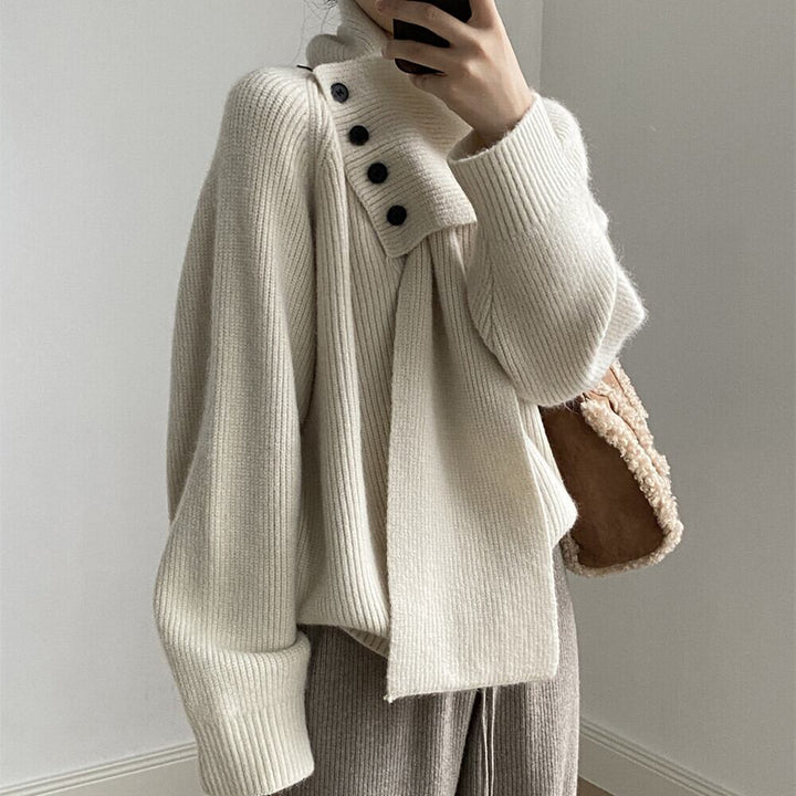 【tops】Vネックニットセーターマフラー付き　M28049