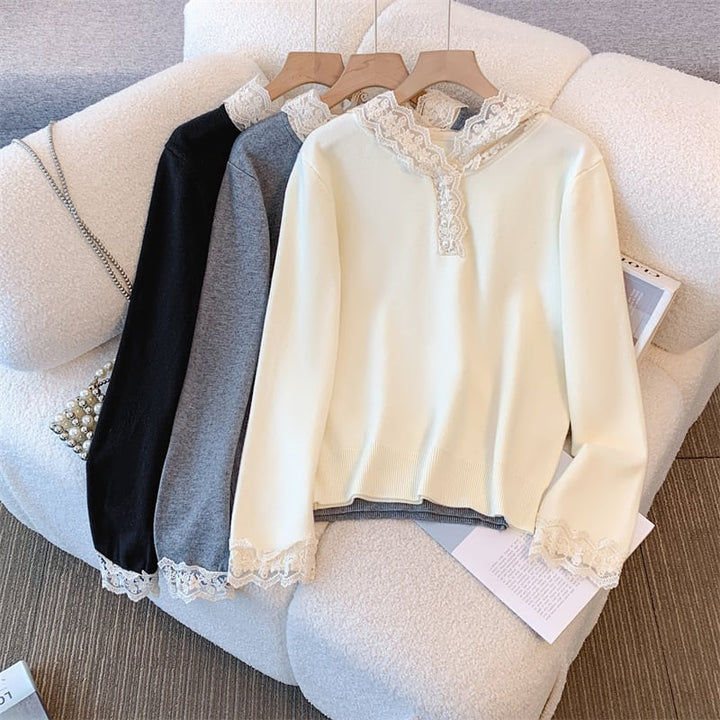 【tops】レース切り替えニットトップス　M28053