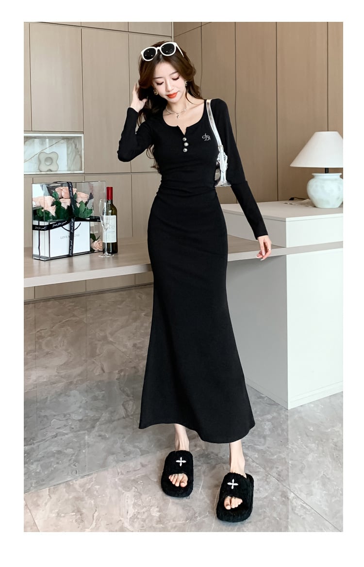 【dress】マーメイドVネックワンピース　M18284