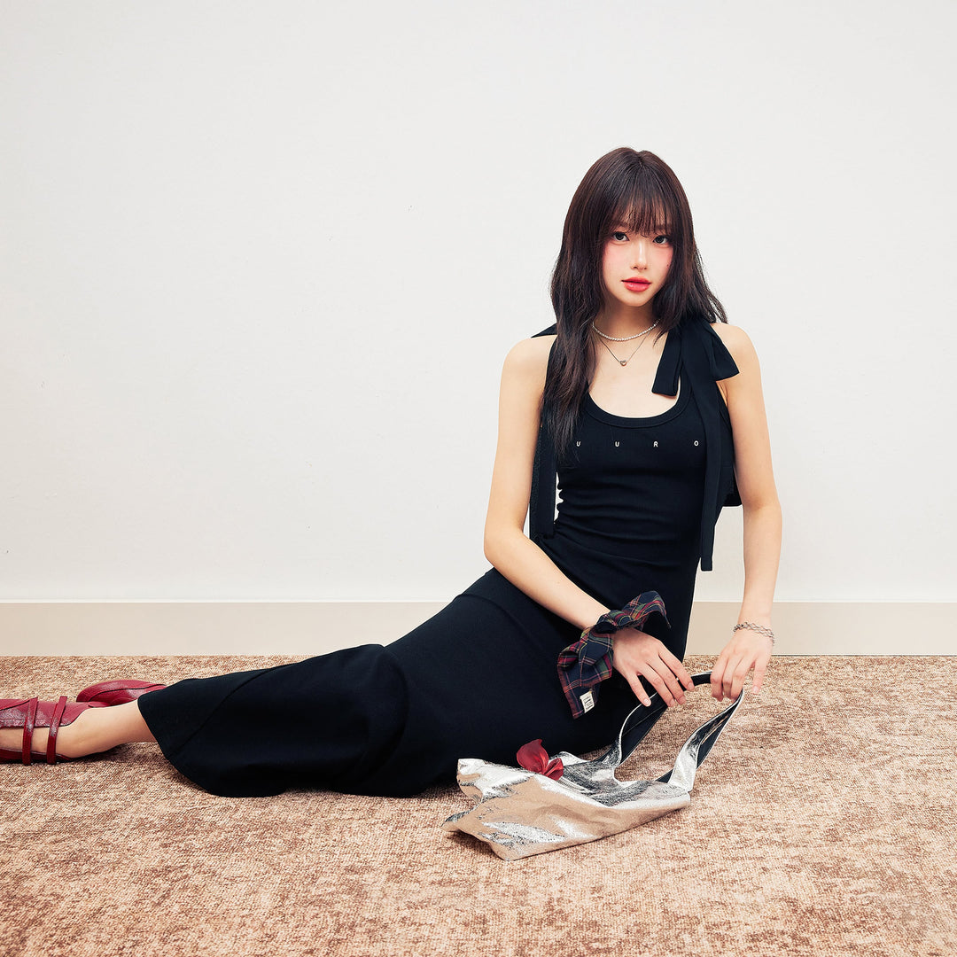 【dress】ショルダーリボンシェイプリブカットロングワンピース　N3520