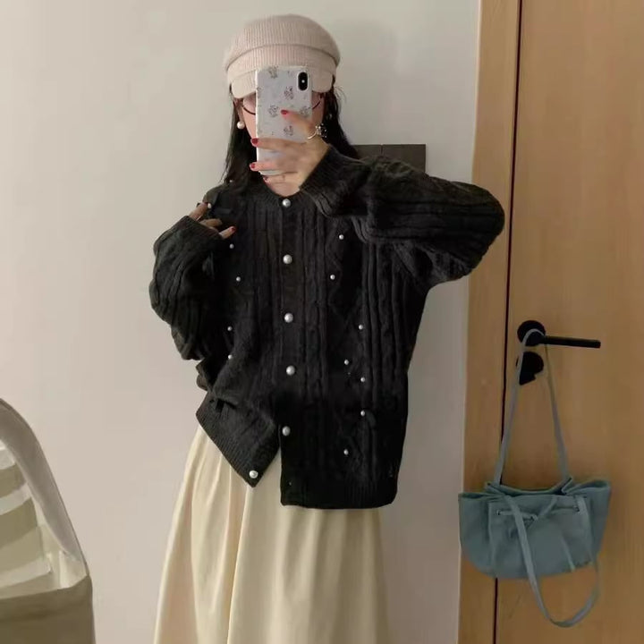 【outer】リボン付きニットカーデ　M25677