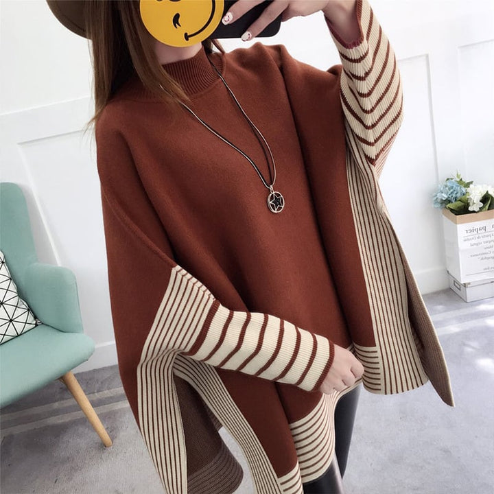 【tops】ドルマンスリーブ配色ニットセーター　M17894