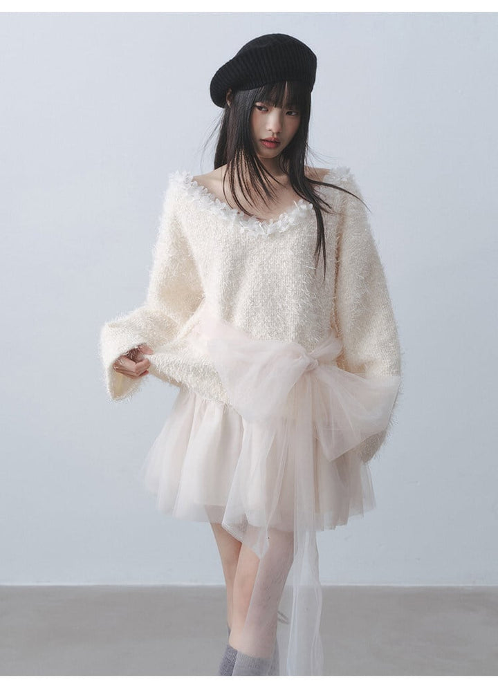 【dress】リボンチュールドッキングミニワンピース　N3522