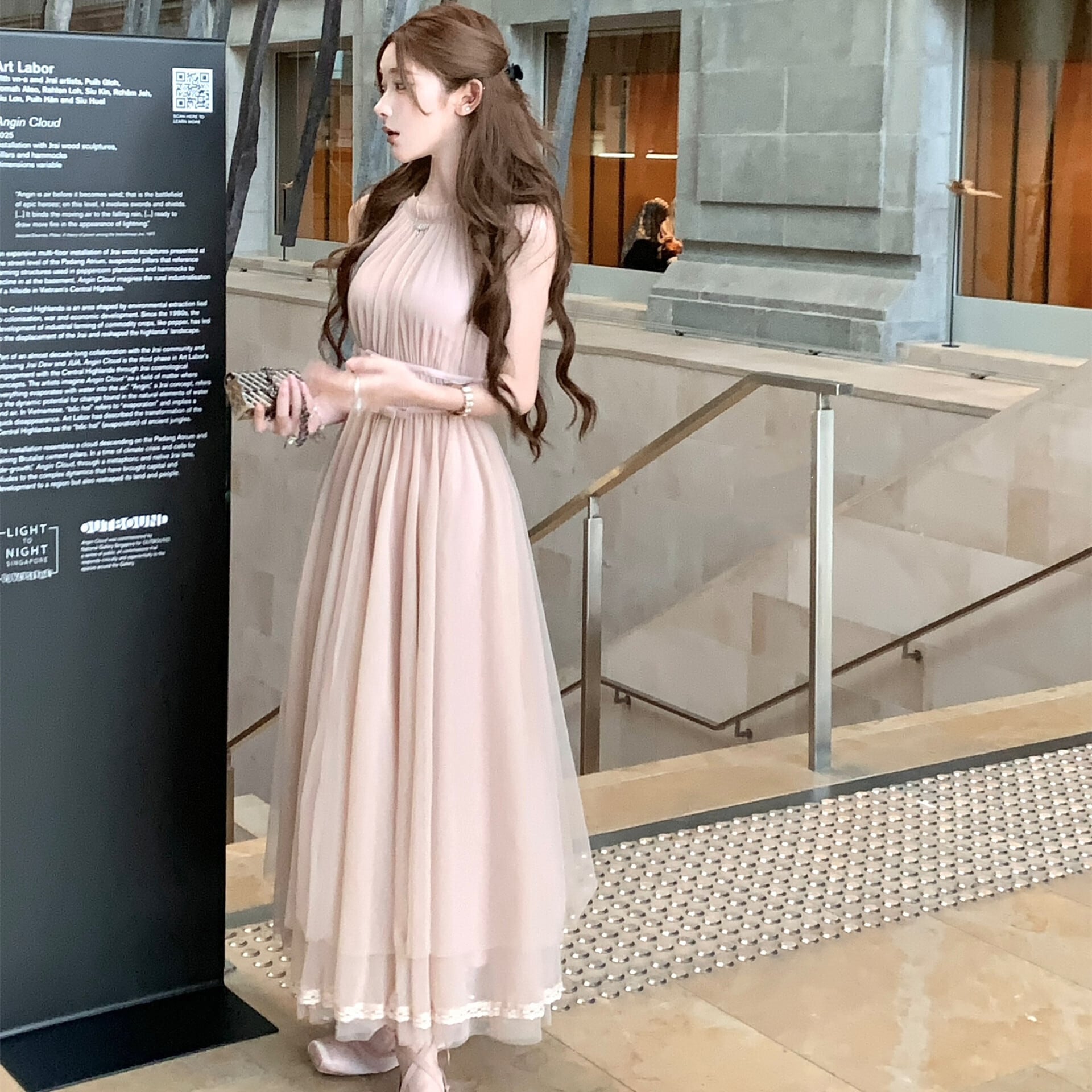 dress】バックリボンチュールロングワンピース N3217 – NANASTYLE