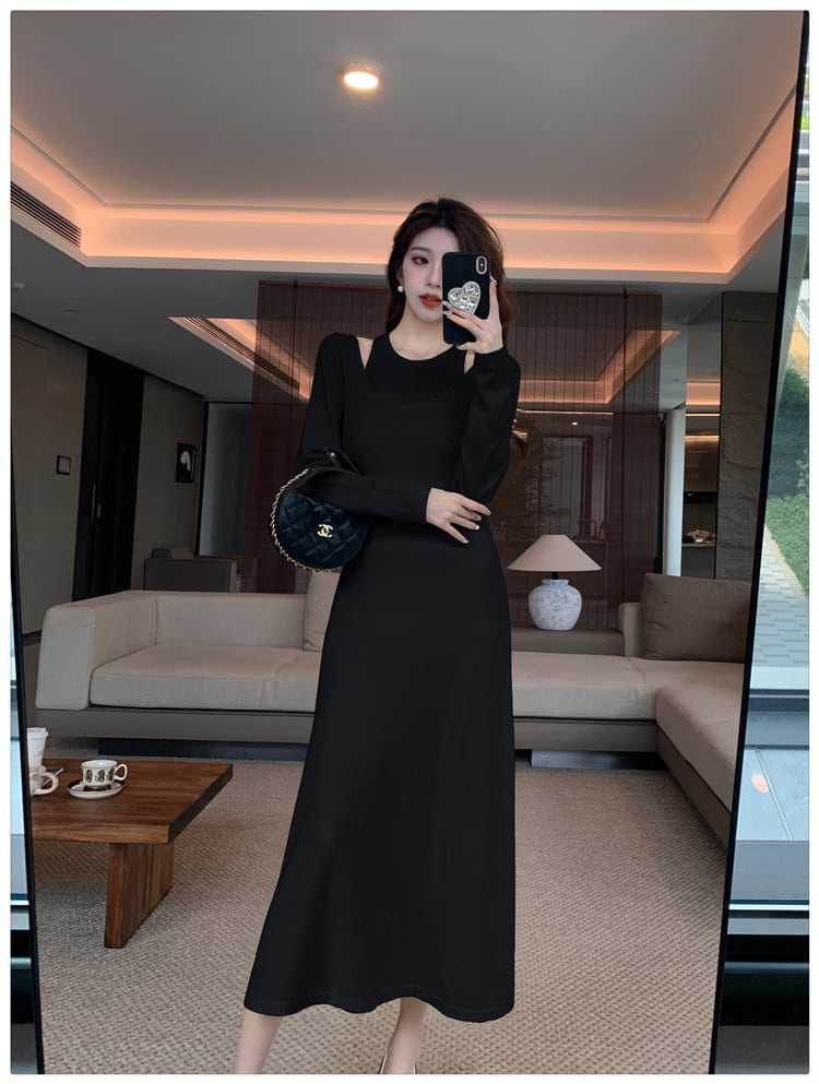 【dress】輝いて超人気 ! 切り替えニットワンピース　M17585