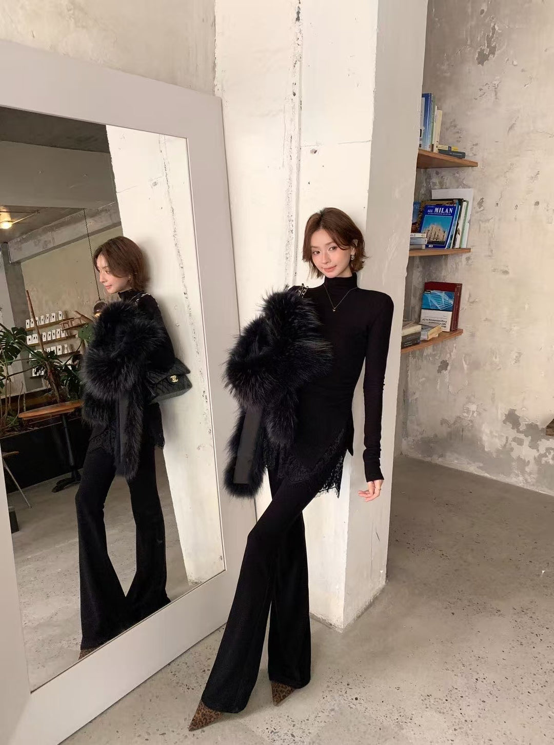 【set】レースドッキングトップス×フレアパンツセット  K0648