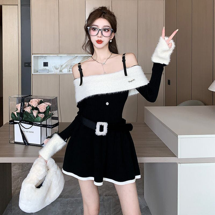【dress】ニットワンピースベルト付き　M18537