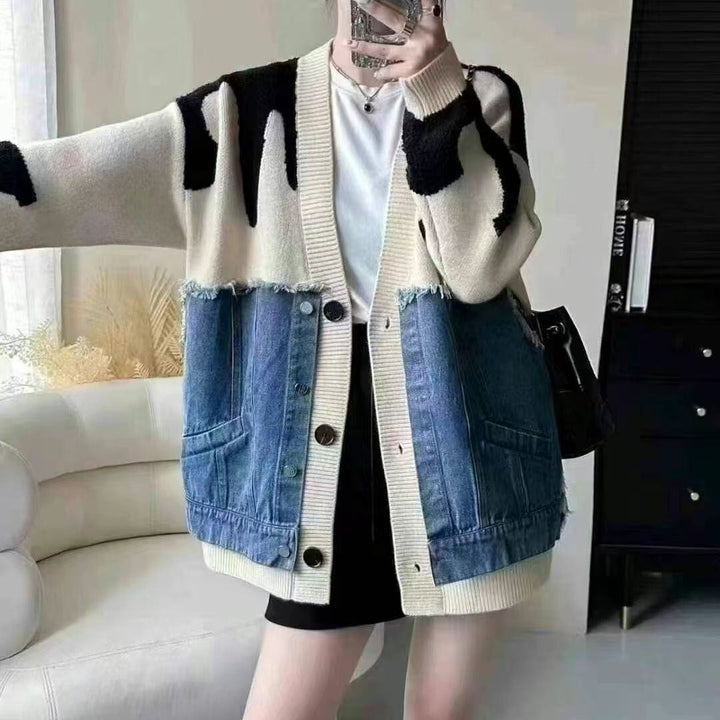 【outer】デニム切り替えニットカーデ　M26798