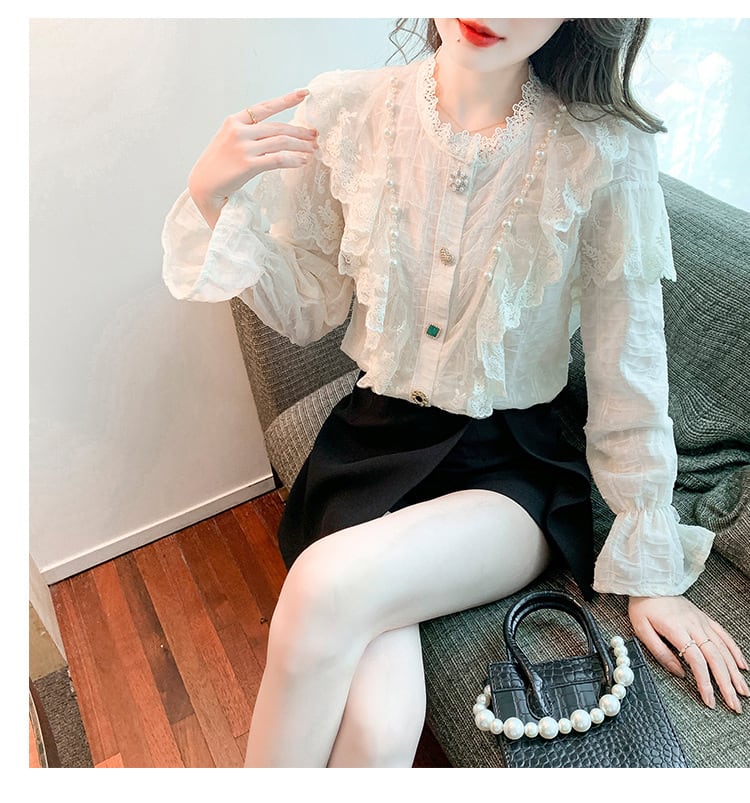 【tops】エレガントレース切り替えシャツトップス　M17378