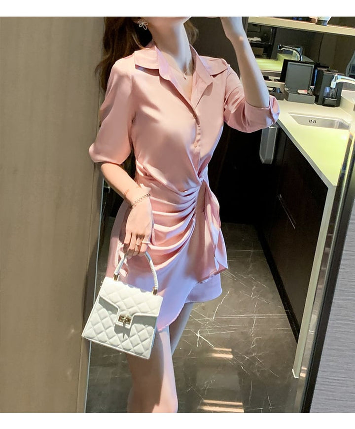 【dress】話題沸騰中 オシャレシンプルシャツワンピース　M17325
