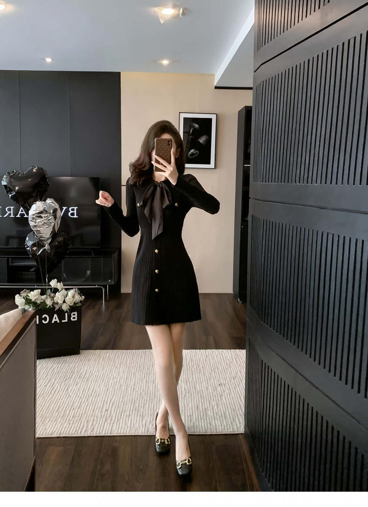 【dress】リボン付きニットワンピース　M18792