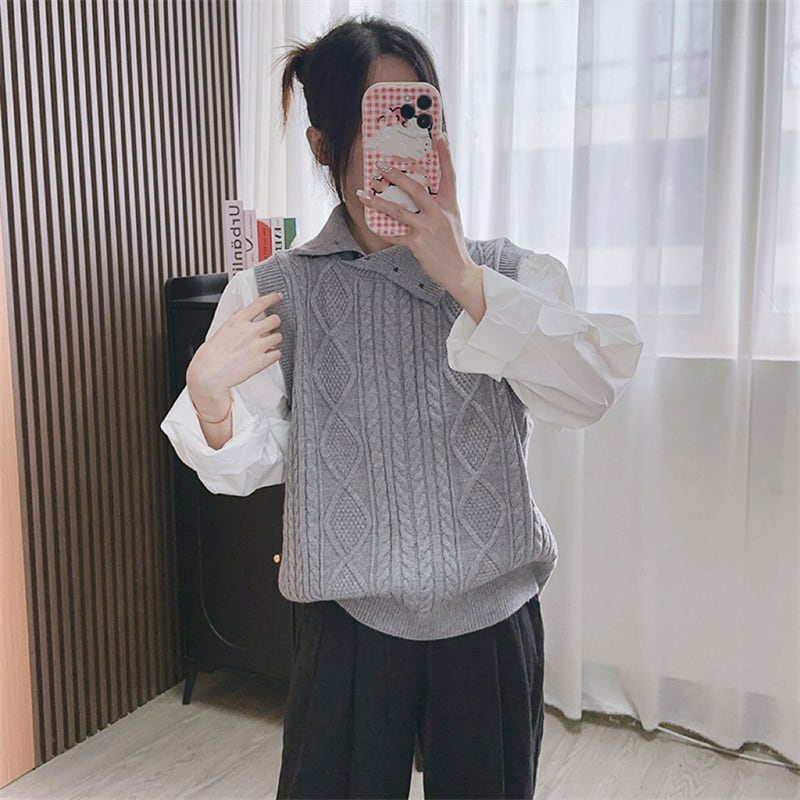 【tops】シャツ切り替えニットセーター　M25782