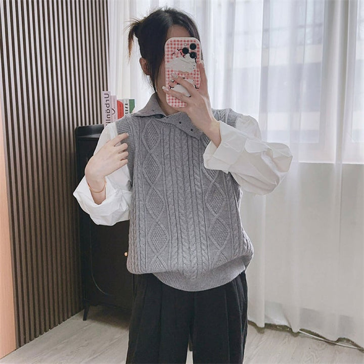 【tops】シャツ切り替えニットセーター　M25782
