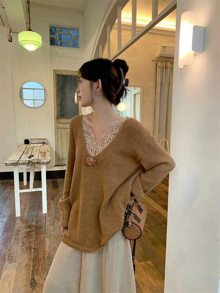 【set】レースキャミソール×バックリボンニットセーター×スカートセット　M27675