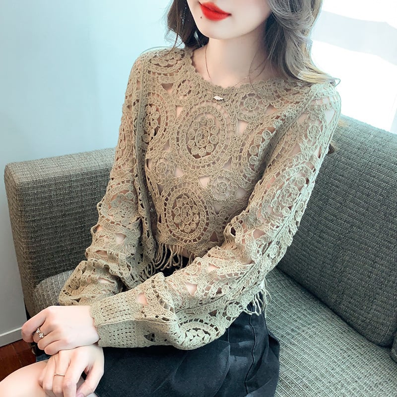 【tops】優しい雰囲気カットワークレーストップス　M17665