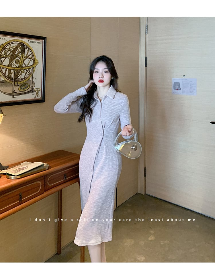 【dress】ボタンデザインニットワンピース　M17994