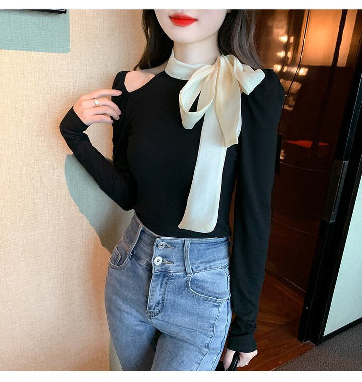 【tops】リボン付きオフショルダートップス　M29380