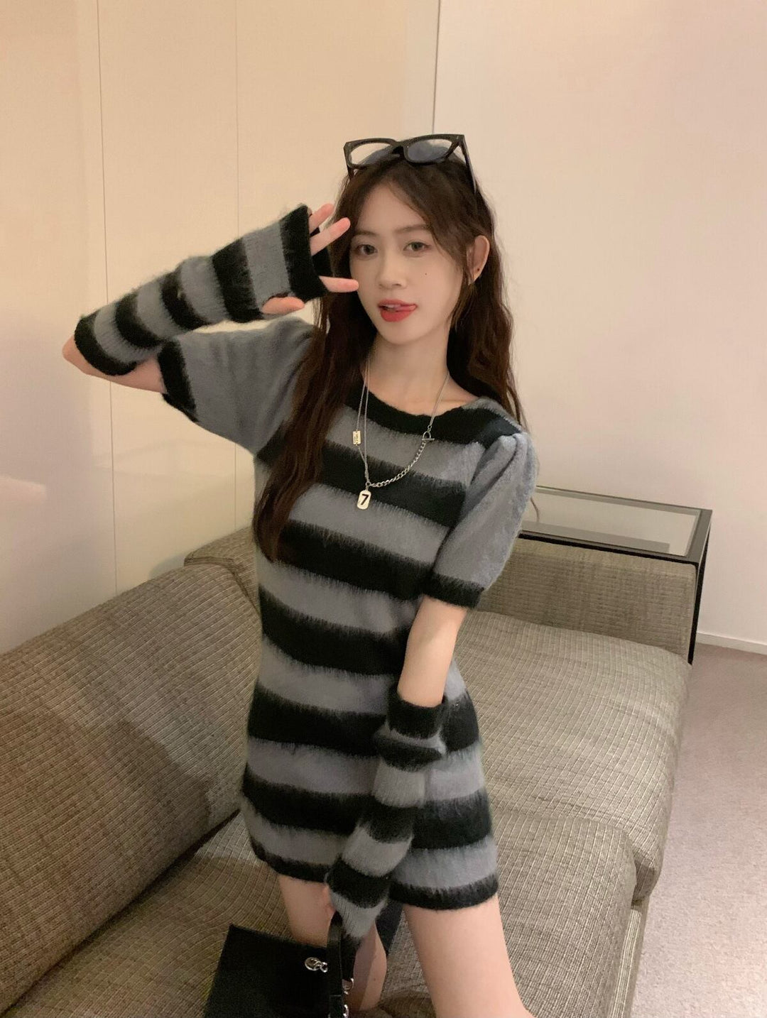 【dress】アームカバー付きニットワンピース　M28720