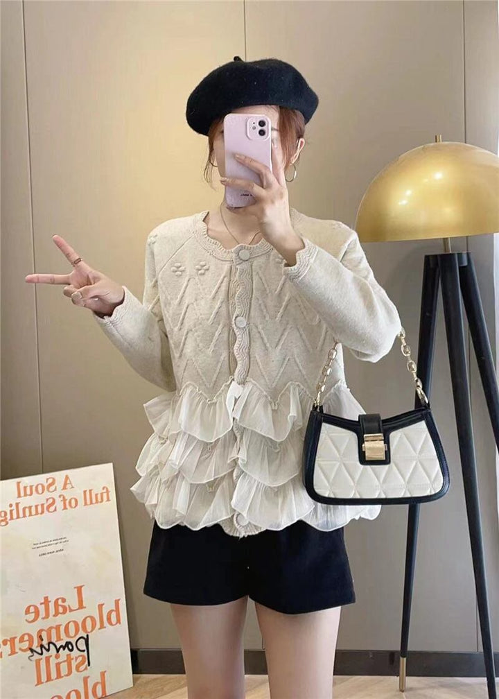 【outer】レースドッキングニットカーデ　M19192