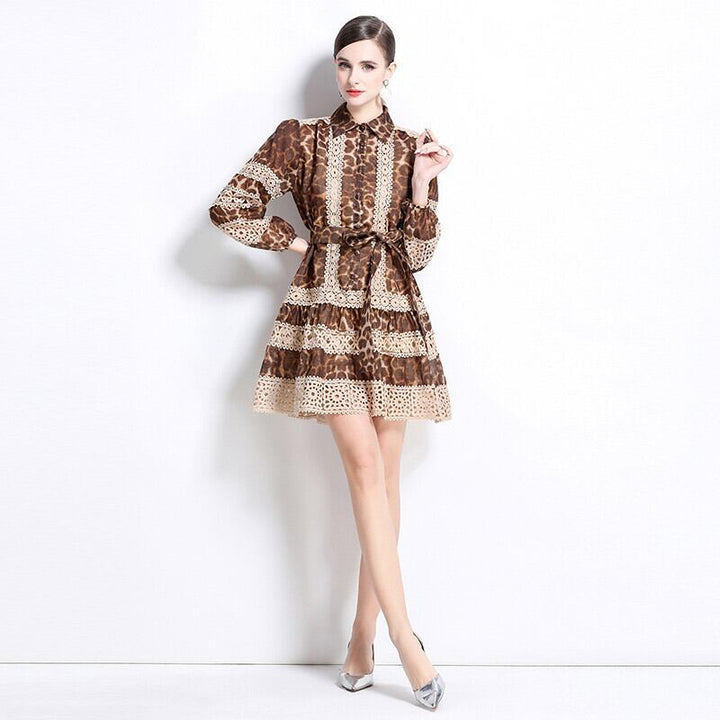 【dress】レース切り替えプリントワンピース　M30107