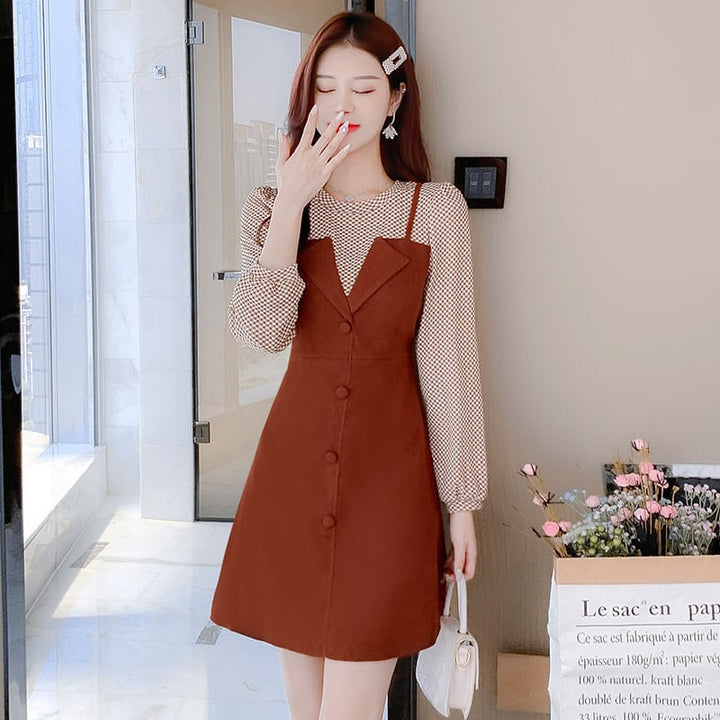 【dress】輝いて超人気 ! 切り替えチェック柄ワンピース　M17266