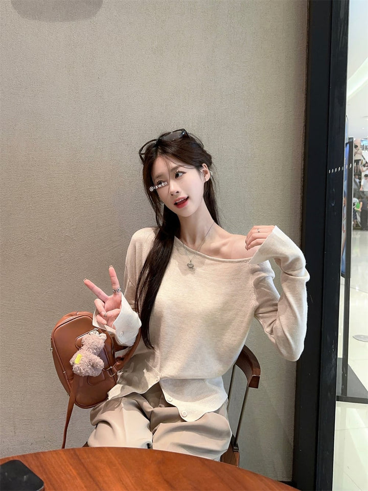 【tops】オフショルダーニットトップス　M26188