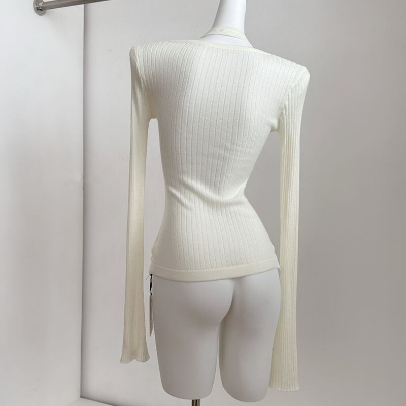 【tops】フェイクレイヤードニットトップス Q7960