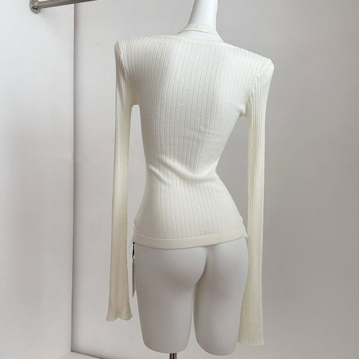 【tops】フェイクレイヤードニットトップス Q7960