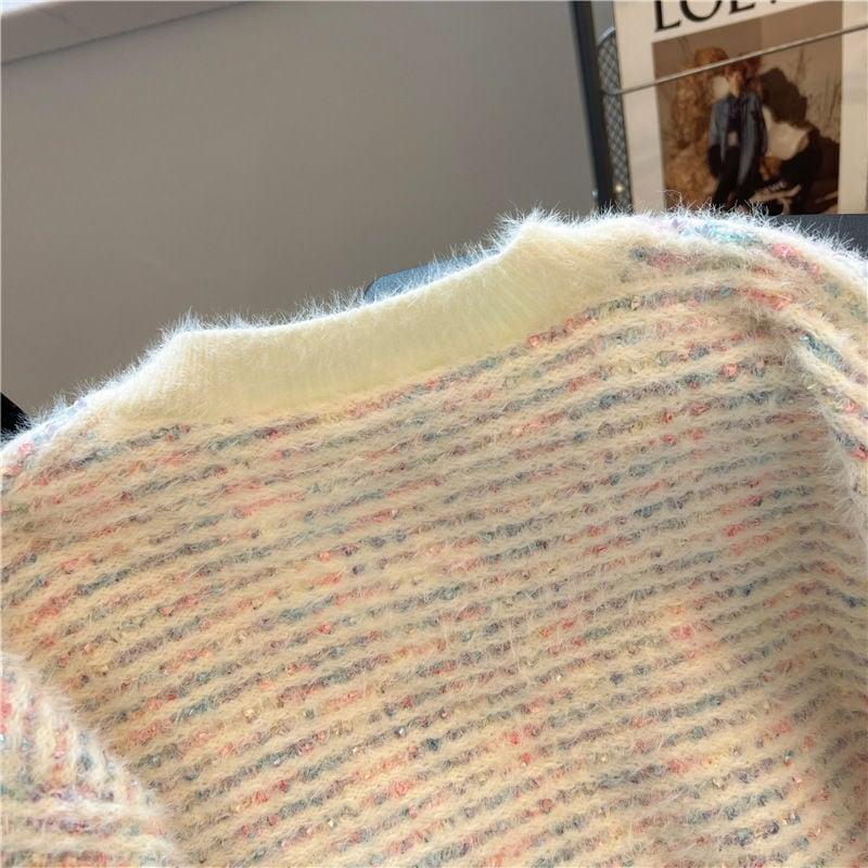 【tops】Vネックキラキラニットセーター　M18001