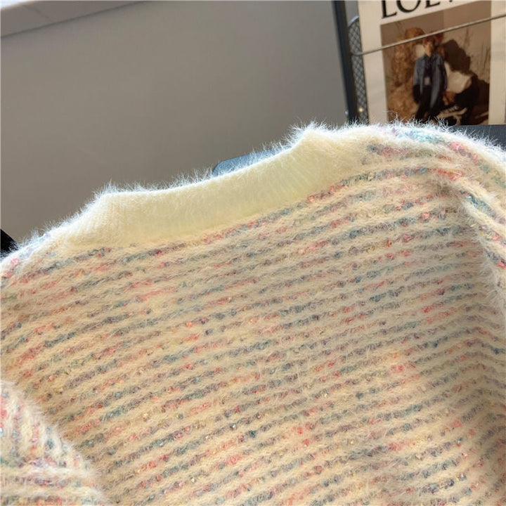 【tops】Vネックキラキラニットセーター　M18001