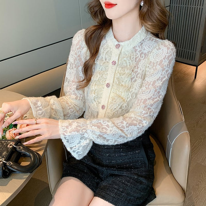 【tops】フリルレースシャツトップス　M26524