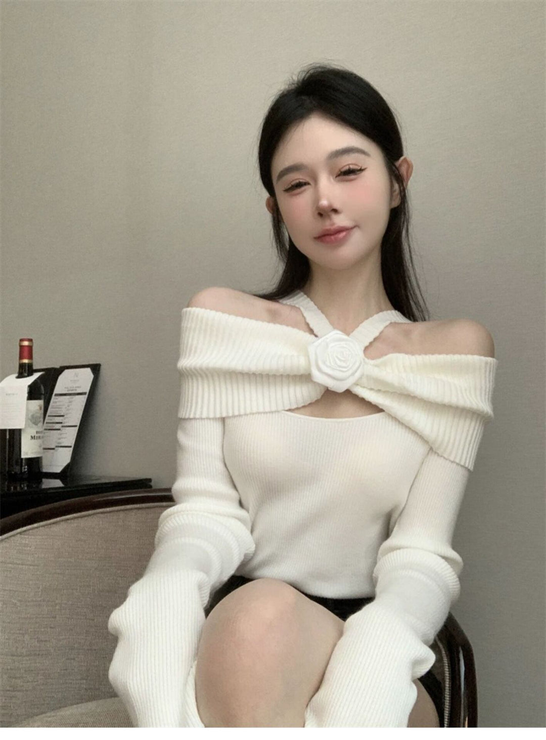 【tops】オフショルダーニットトップス　M26734