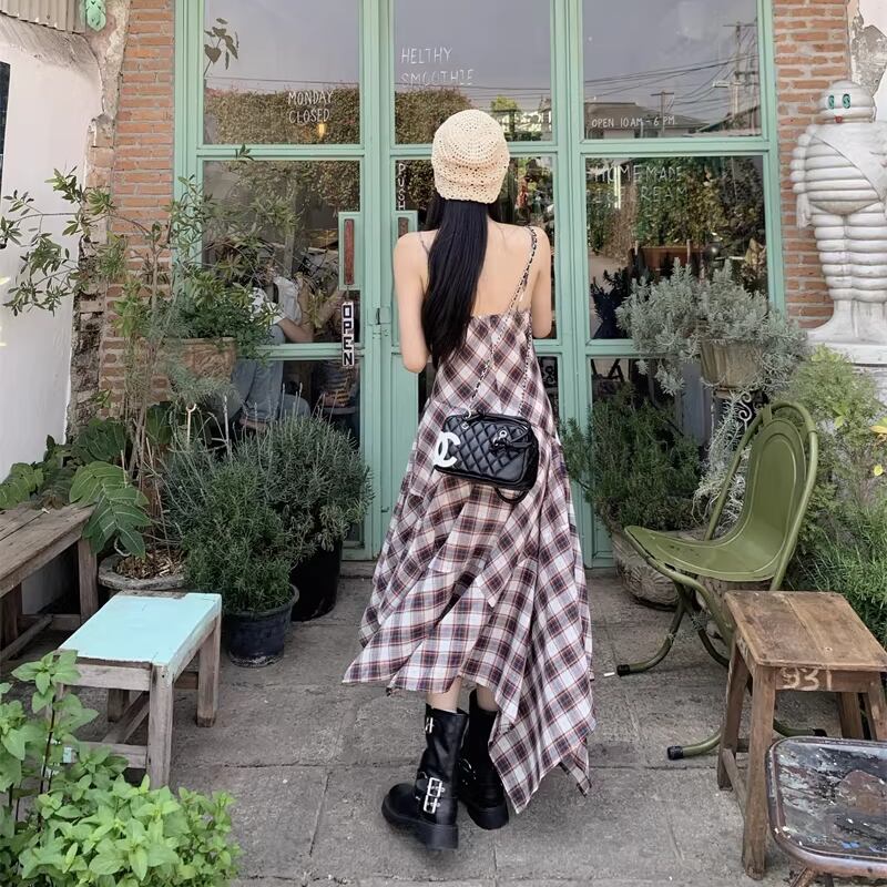【dress】チェック柄イレヘムキャミワンピース Q8271