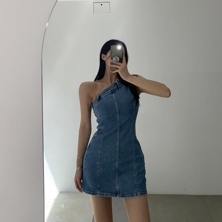 【dress】オフショルダーデニムワンピース　M25031