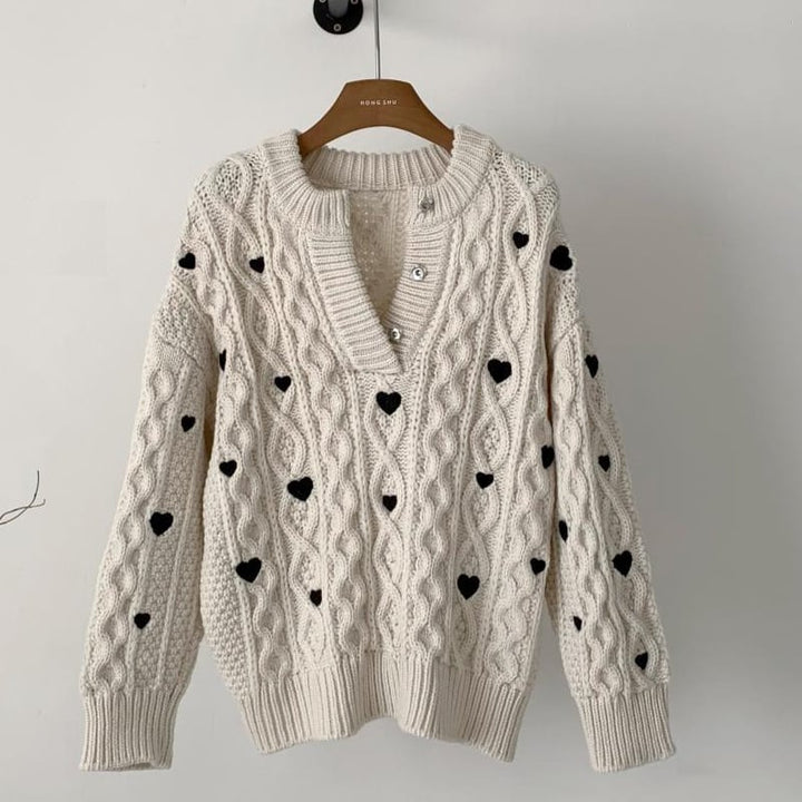 【tops】ハート刺繡柄ニットトップス Q7360