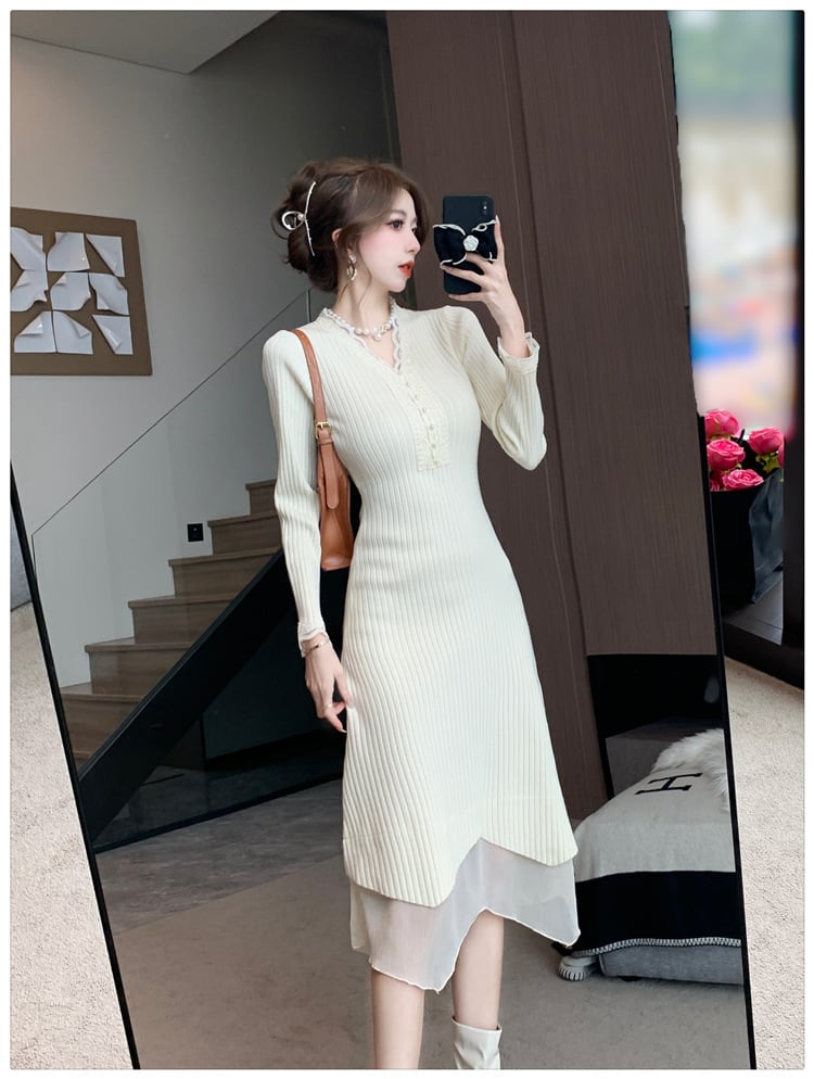 【dress】Vネックニットワンピース　M18320