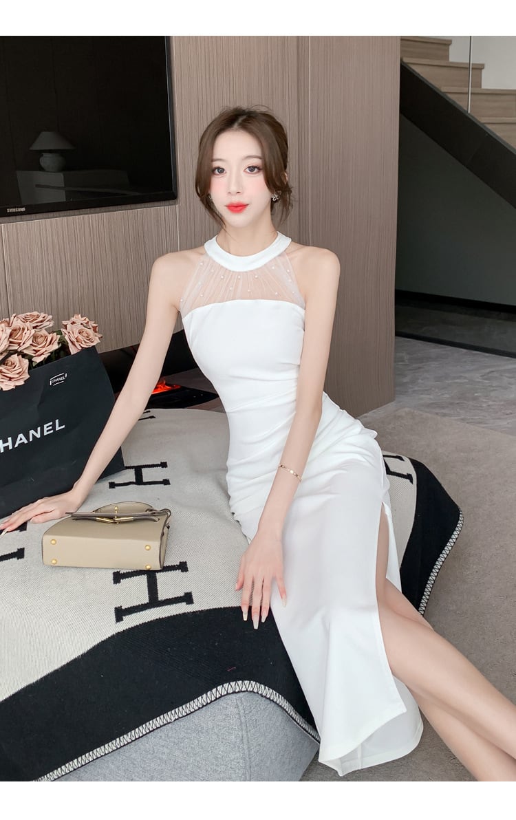 【dress】おしゃれ！ノースリーブスリットワンピース　M17226