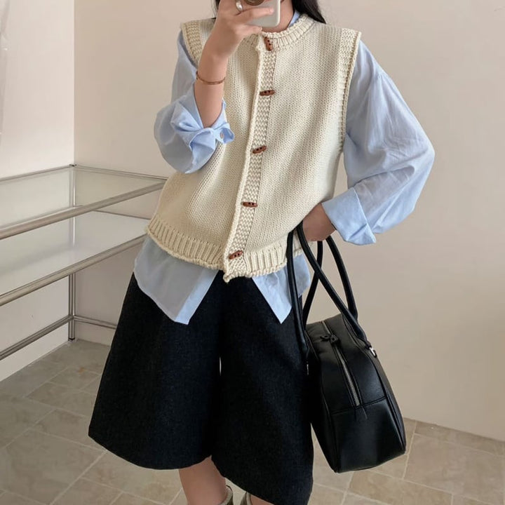 【tops】4色展開ニットベスト Q8062