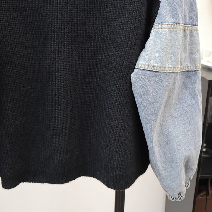 【outer】ニットドッキングデニムジャケット Q6497