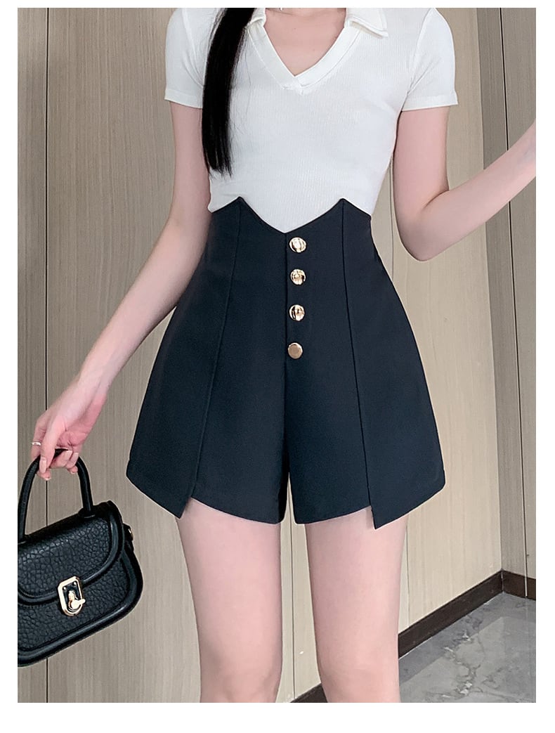 【bottoms】ハイウエストショートパンツ　M29466